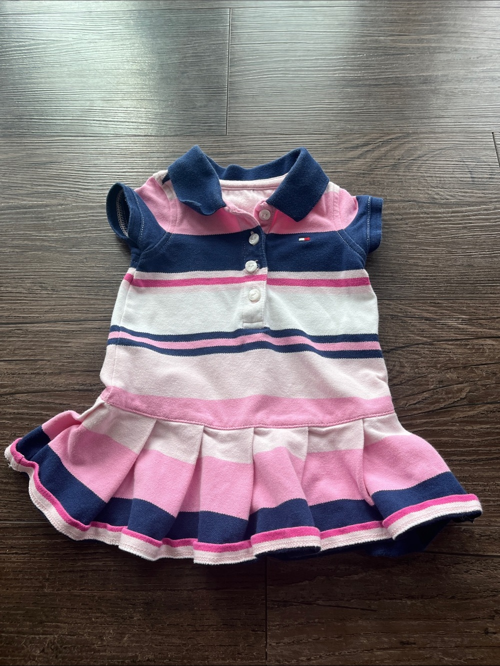 Tommy Hilfiger Pink Navy White Striped Polo Dress Size 3-6 Month